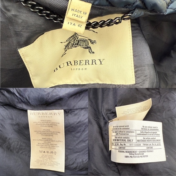 Authentic Burberry London Navy Blue Collared Quilted Jacket 42 8 - Picture 5 of 9